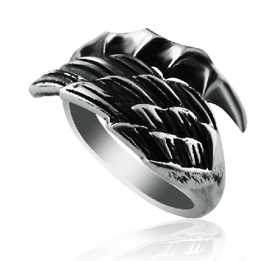 Men 925 Sterling Silver Angel Wings And Devil Claw Pinkie Ring